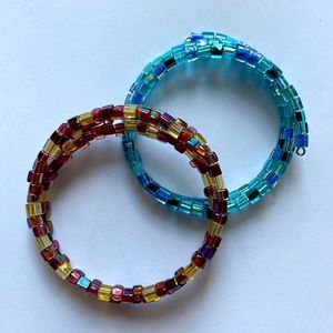 Set of Colorful Beaded Wrap Bracelets- Blue and Brown